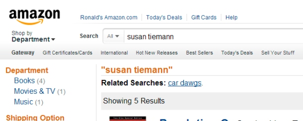 Amazon.com search result screen when I searched my name.